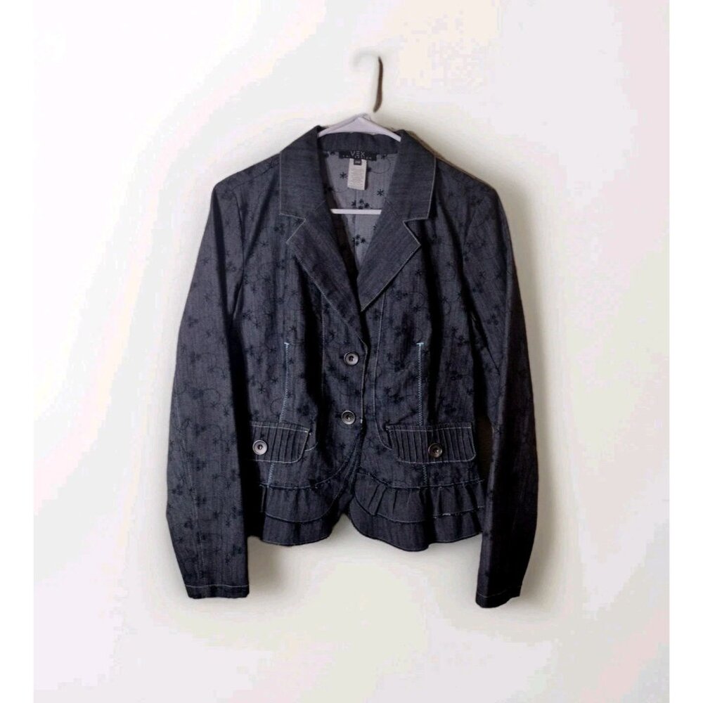 Vex Collection Jacket 38 Denim Button Down Long Sleeve Eyelets